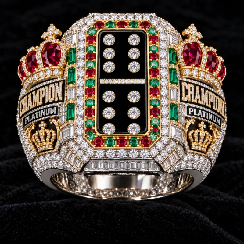 The Championship · Double Six championship ring: platinum with rubies and emeralds